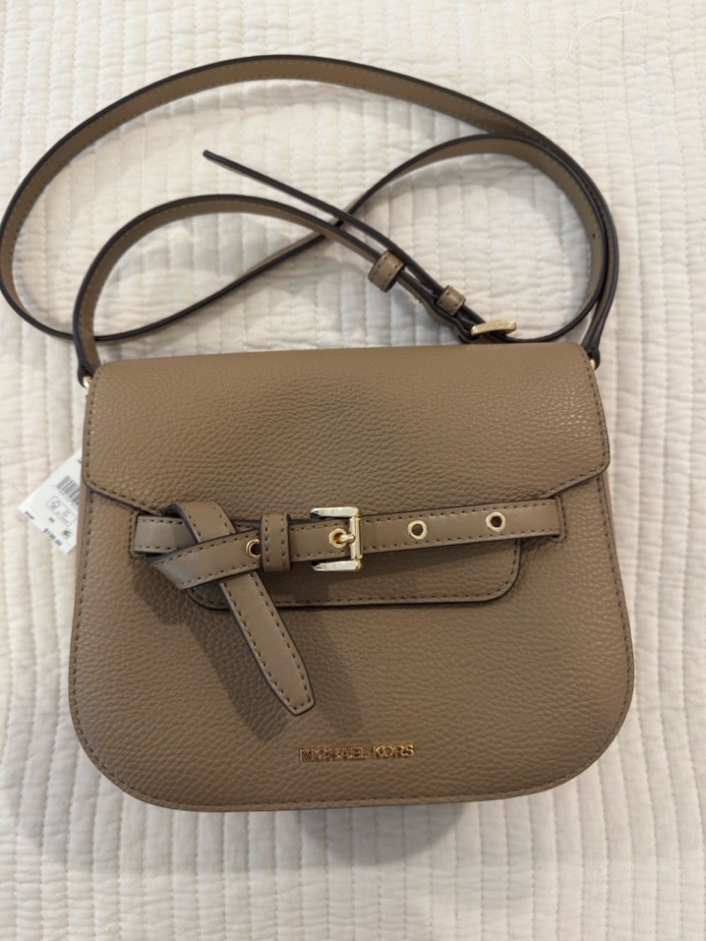 Michael Kors Emilia Small Saddle Flap Crossbody Husk NWT